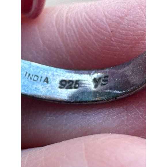 Sterling Silver Ring Green Adventurine Oval Cabochon Size 9 India Vintage - Picture 8 of 9